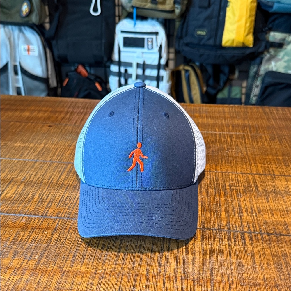 Blue and White Cap with Orange Logo